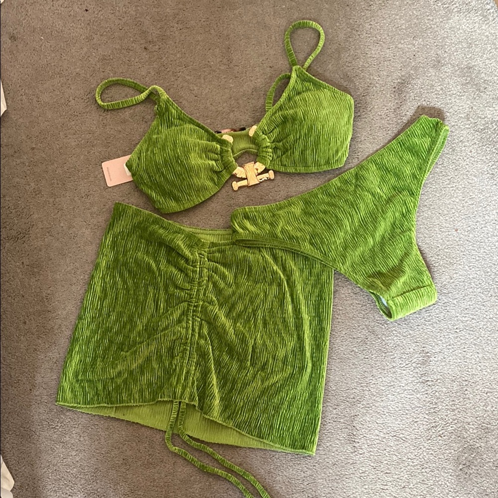 Green Bikini Set with Skirt Cover-Up